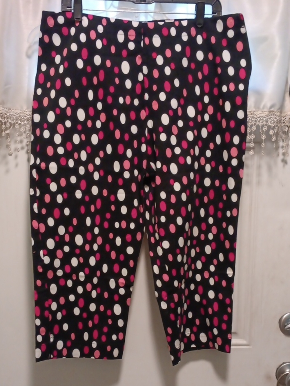 Women’s Black Polka Dot Capris with Pink & White Dots